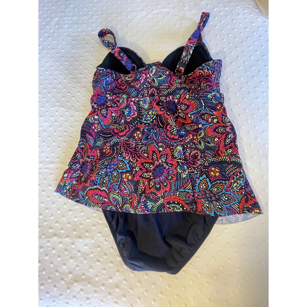 NWT Swim Solutions Paisley Tiered Tummy Control One Piece Swimsuit 12 Swim Skirt - Picture 7 of 9